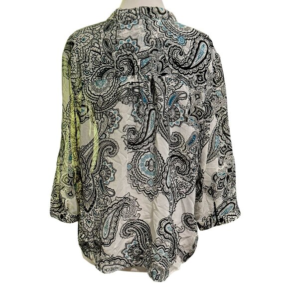 CHICO'S Long Sleeve Semi-Sheer Paisley Button Up Pleated Blouse Shirt Sz 3 XL - Picture 3 of 6